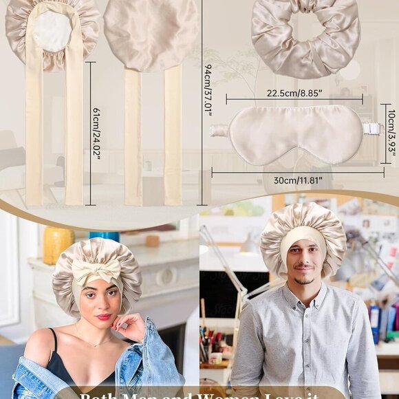 Silk Sleep Bonnet Set with Eye Mask and Scrunchies for Women main image 6